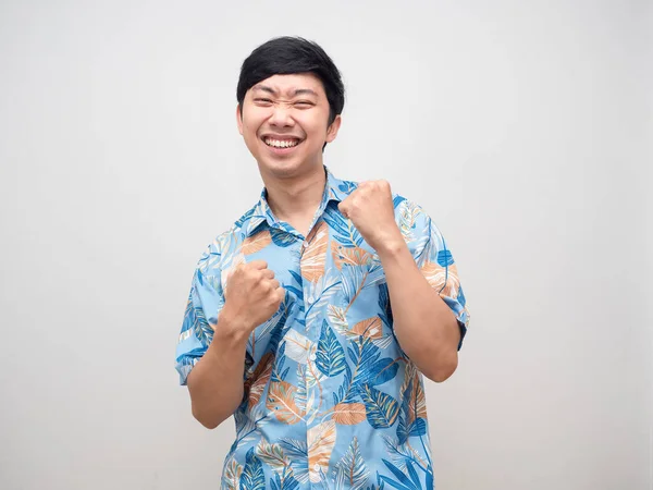 Positive Young Man Beach Shirt Cheerful Funny Dance Portrait —  Fotos de Stock