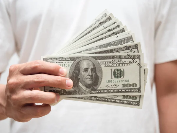 Closeup Male Hand Hodling Dollar Money — Stock Photo, Image