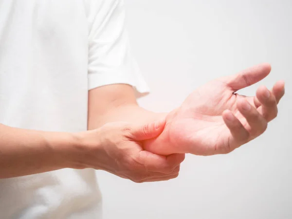 Closeup Man Hand Hurt Wrist Isolated — Stok fotoğraf