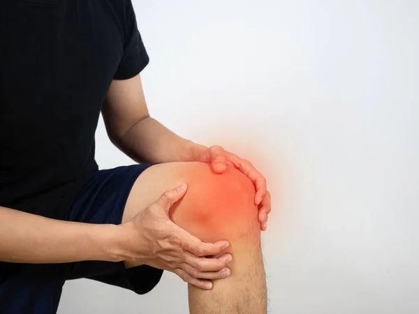 Man Kneel Hold His Knee Feels Hurt Sport Copy Space — Stok fotoğraf