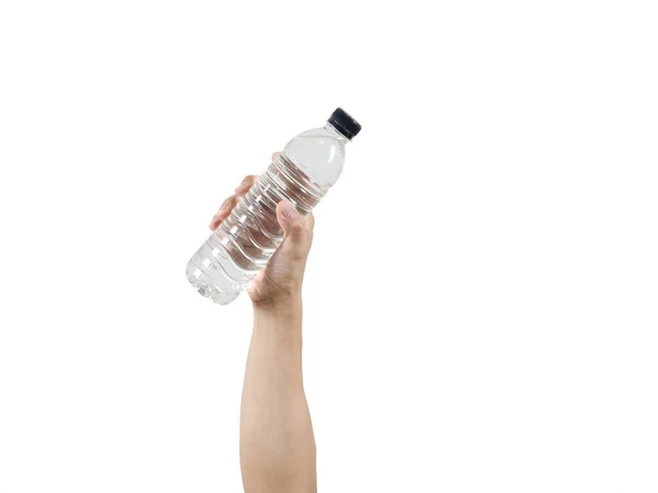 Hände Halten Wasserflasche Isoliert Weiß — Stockfoto