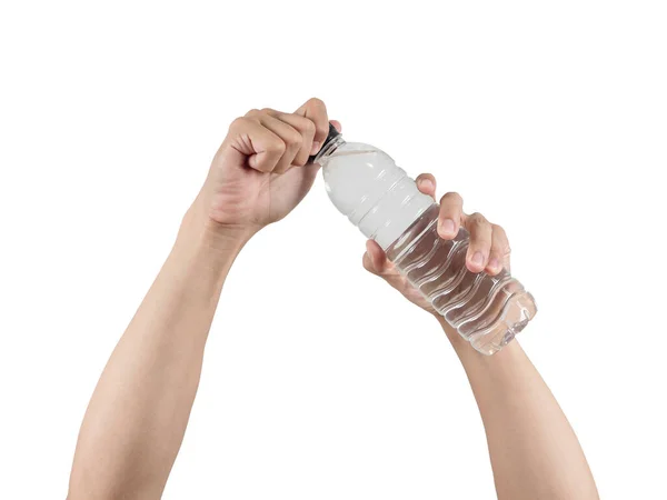 Hands Opening Water Bottle Cap Isolated — стоковое фото