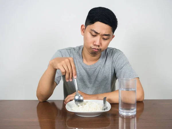 Asian Man Feels Bored Don Want Eat Food — Foto de Stock