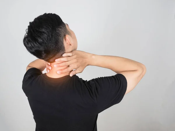 Back Side Man Pain His Neck Office Syndrome Concept Isolated — ストック写真