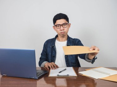 Young manager angry face giving envelope to you,Fried concept
