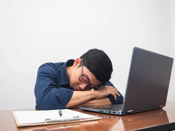 Businessman Work Hard Feels Tried Working Table — Foto Stock