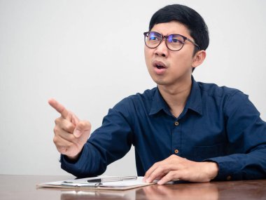 Young manager  feels angry point finger and sack employee