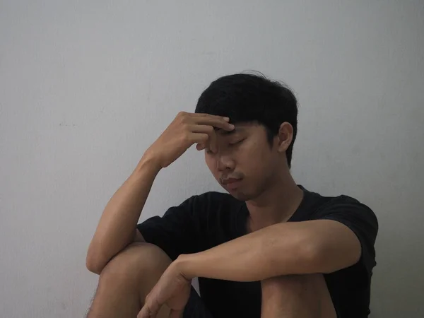 Asian Man Close His Face Feels Hopeless Depressed — Stock Photo, Image