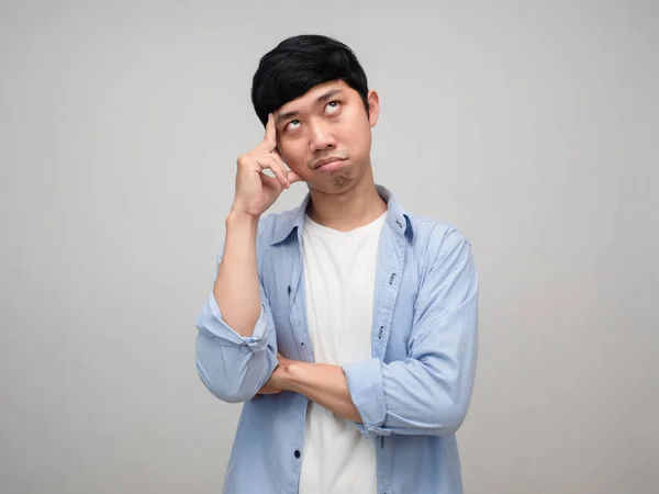 Langweiliger Mann Blauhemd Geste Eifersüchtig Isoliert — Stockfoto