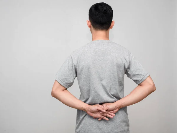 Detrás Camisa Gris Hombre Pie Vuelta Atrás Aislado — Foto de Stock