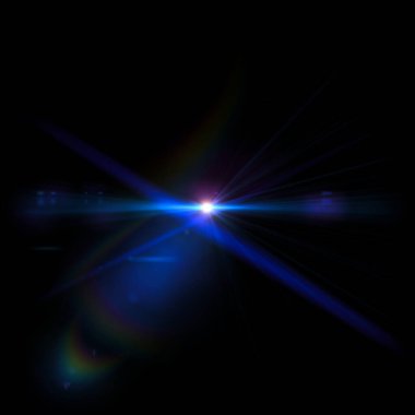 Mavi Lens siyah arka planda yanıp sönüyor. Siyah arkaplan ile izole edilmiş parlak ışık mercekleri. Dokular ve malzemeler için kullanılır..