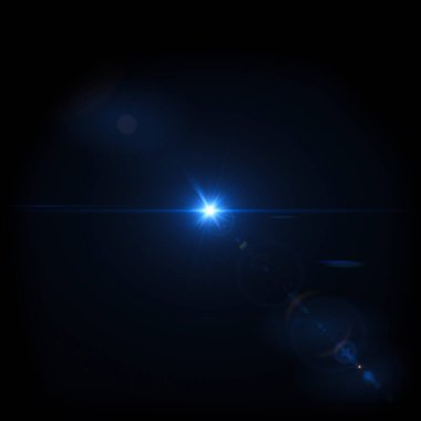 Mavi Lens siyah arka planda yanıp sönüyor. Siyah arkaplan ile izole edilmiş parlak ışık mercekleri. Dokular ve malzemeler için kullanılır..