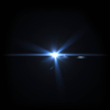 Mavi Lens siyah arka planda yanıp sönüyor. Siyah arkaplan ile izole edilmiş parlak ışık mercekleri. Dokular ve malzemeler için kullanılır..