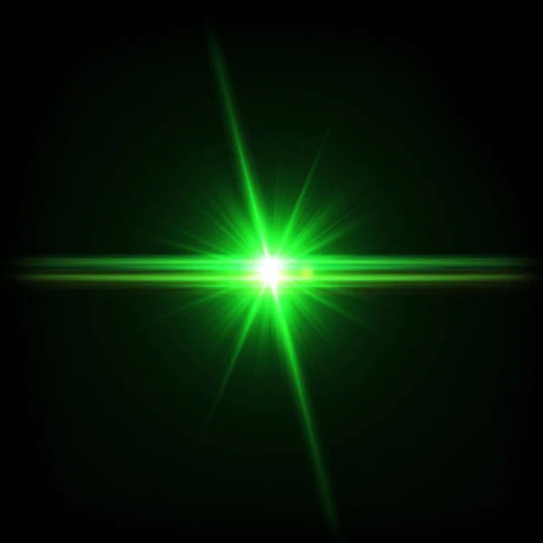 Green Light Lens flare on black background. Lens flare with bright light isolated with a black background. Used for textures and materials.