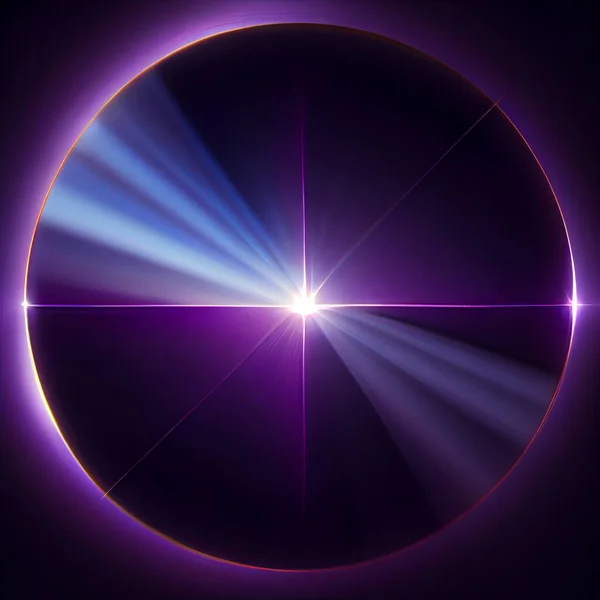 Purple Light Lens flare on black background. Lens flare with bright light isolated with a black background. Used for textures and materials.