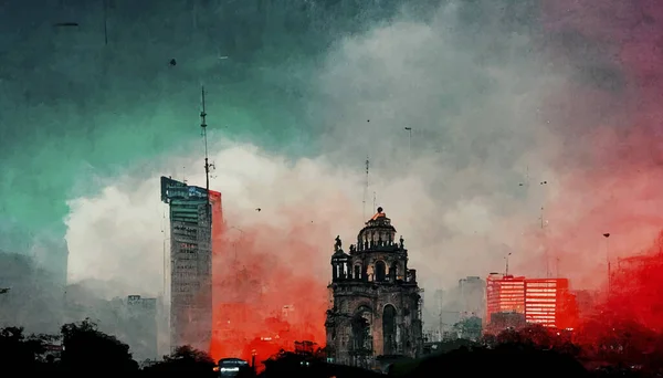 mexico city realistic illustration. city architecture illustration . wallpapers cities.