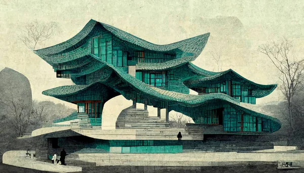 Korean architecture illustration. amazing korean architecture. illustration for wallpaper.
