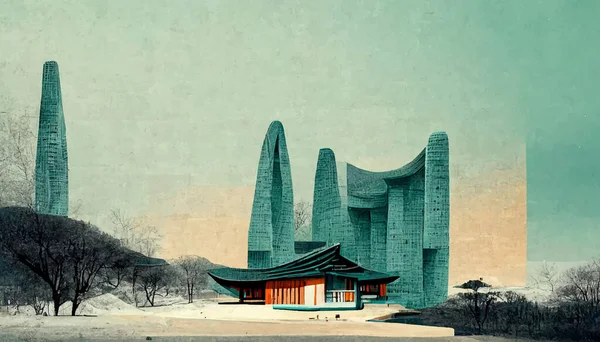 Korean architecture illustration. amazing korean architecture. illustration for wallpaper.