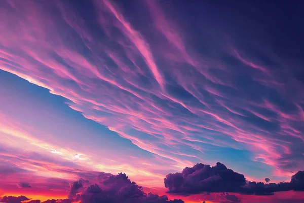 Beautiful pastel pink and purple skies and clouds at night as the sun sets. Beautiful sky and clouds