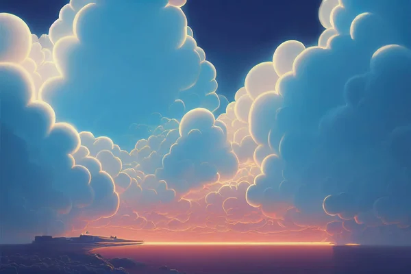 soft fluffy clouds above the sea. 2d animated. Beautiful sky and clouds.. Beautiful sky and clouds