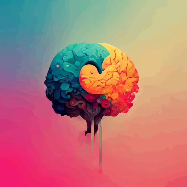 Colorful illustration of the human brain. detailed 2d illustration of the human brain, parts of the brain.