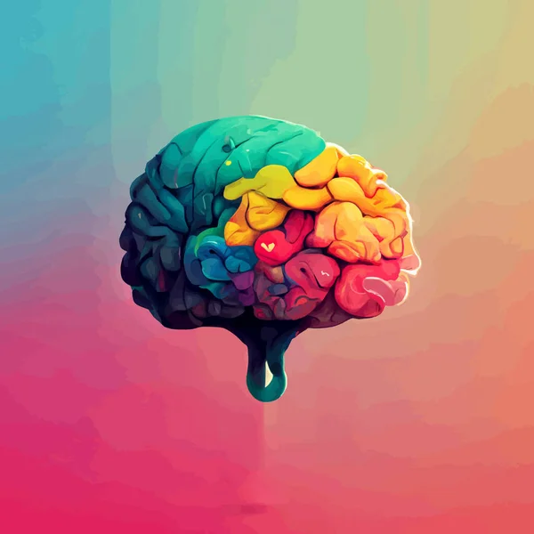 Colorful illustration of the human brain. detailed 2d illustration of the human brain, parts of the brain.