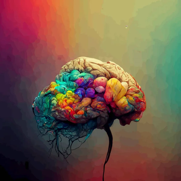 Colorful illustration of the human brain. detailed 2d illustration of the human brain, parts of the brain.