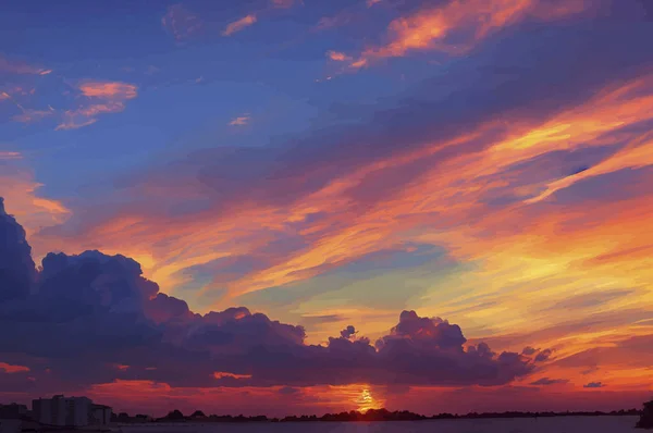 illustration of the Beautiful orange sky and clouds at sunset. orange sunset, golden sky