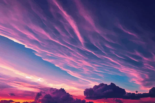 illustration of the Beautiful pastel pink and purple skies and clouds at night as the sun sets. Beautiful sky and clouds.