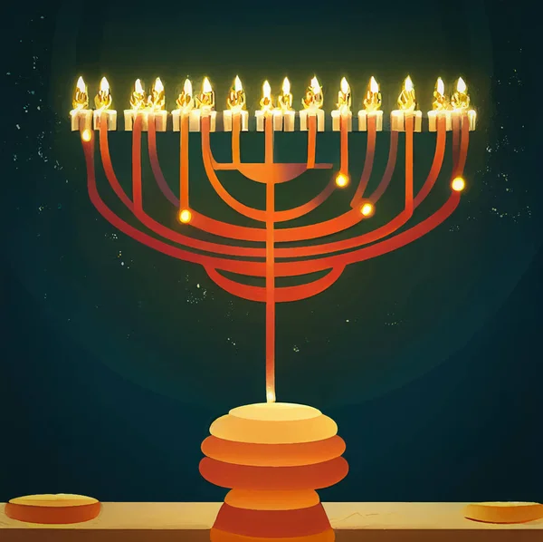 illustration of jewish holiday Hanukkah background with menorah and burning candles. Hanukkah celebration