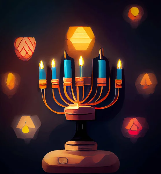 illustration of jewish holiday Hanukkah background with menorah and burning candles. Hanukkah celebration