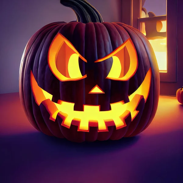 Halloween evil pumpkin cartoon illustration, evil pumpkin face