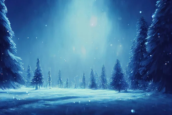 beautiful winter landscape with snow and pine trees, landscape illustration with christmas theme.