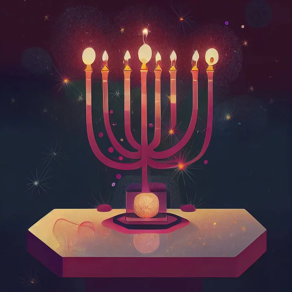 illustration of jewish holiday Hanukkah background with menorah (traditional candelabra) and candles