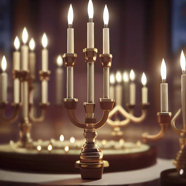 illustration of jewish holiday Hanukkah background with menorah (traditional candelabra) and candles