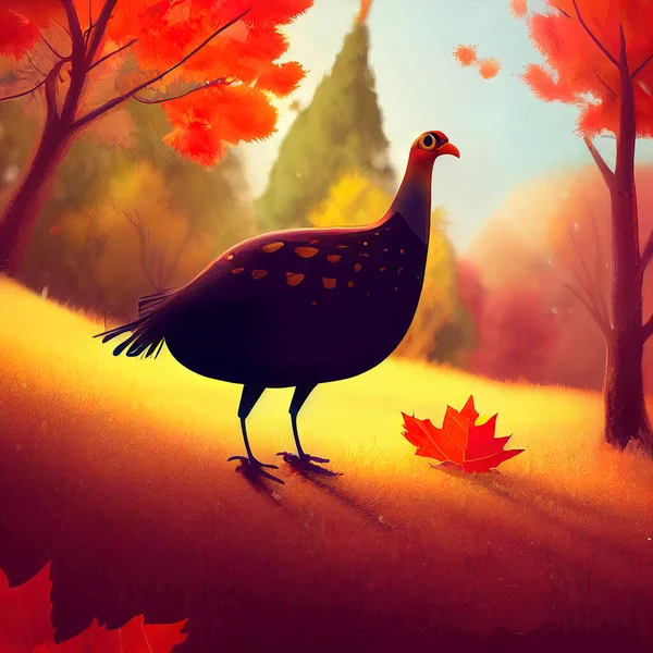 animated illustration of funny thanksgiving day turkey, thanksgiving day character.