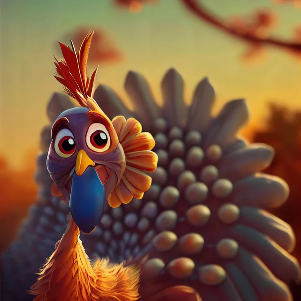 animated illustration of funny thanksgiving day turkey, thanksgiving day character.