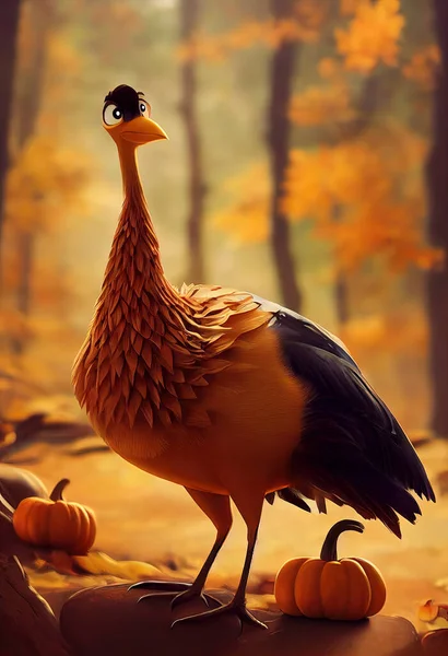 animated illustration of funny thanksgiving day turkey, thanksgiving day character.