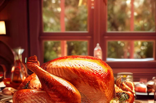 thanksgiving turkey, thanksgiving dinner, thanksgiving illustration, turkey cooked in centerpiece.