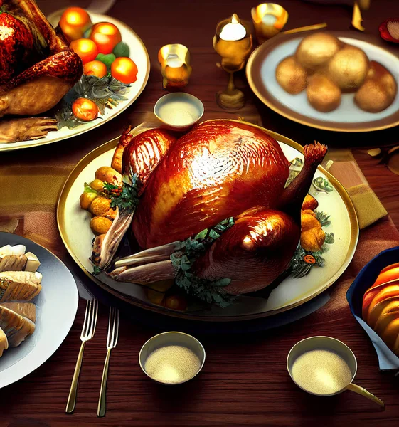 Festive celebration roasted turkey for Thanksgiving, thanksgiving turkey, turkey cooked in centerpiece.