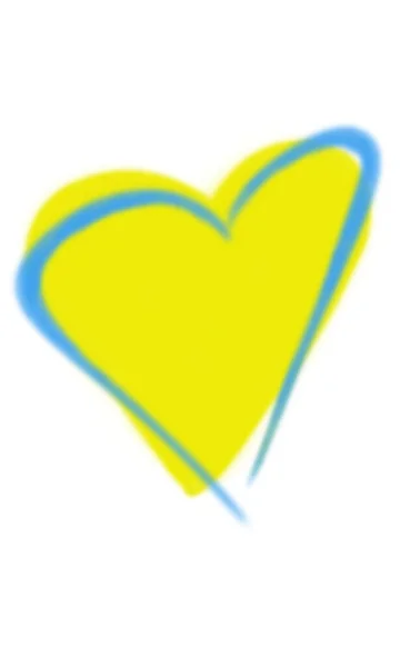 Corazón Amarillo Ucraniano Con Contorno Dibujado Mano Azul — Vector de stock