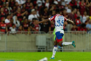 Fortaleza 'lı Herkül, Brasileirao Serie A 2022' nin bir parçası olarak Brezilya 'nın Rio de Janeiro şehrindeki Maracana Stadyumu' nda oynanan karşılaşmada attığı golü kutlar. Bu oyun 38 raundun üçünde geçerlidir. 