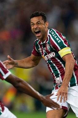 Fluminense 'li Fred, Brasileirao Serie A 2022' nin bir parçası olarak Brezilya 'nın Rio de Janeiro kentindeki Maracana Stadyumu' nda oynanan Fluminense ve Korintliler arasındaki maçı kutluyor..