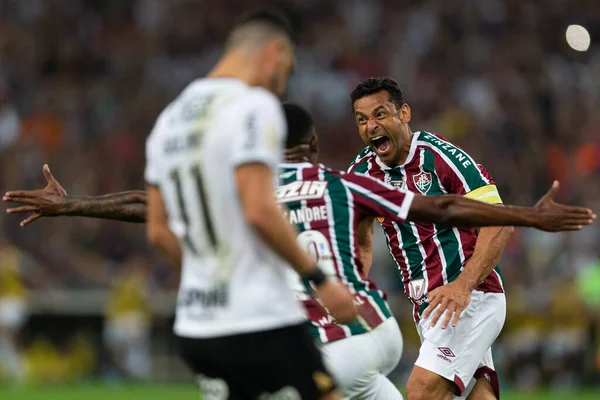 Fluminense 'li Fred, Brasileirao Serie A 2022' nin bir parçası olarak Brezilya 'nın Rio de Janeiro kentindeki Maracana Stadyumu' nda oynanan Fluminense ve Korintliler arasındaki maçı kutluyor..