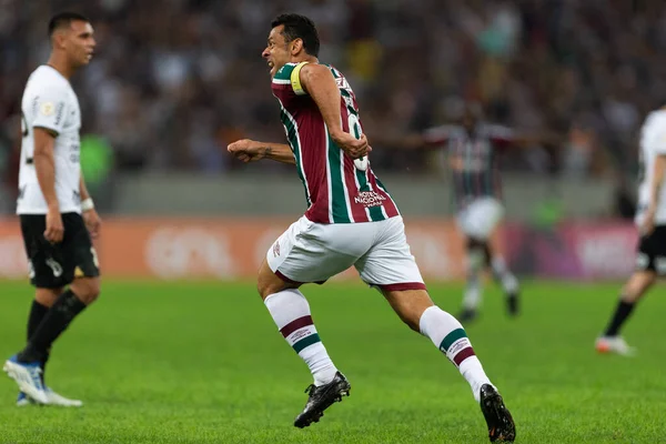 Fluminense 'li Fred, Brasileirao Serie A 2022' nin bir parçası olarak Brezilya 'nın Rio de Janeiro kentindeki Maracana Stadyumu' nda oynanan Fluminense ve Korintliler arasındaki maçı kutluyor..
