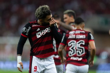 Flamengo 'dan GABRIEL BARBOSA, Copa Libertadores 2022' nin bir parçası olarak Brezilya 'nın Rio de Janeiro kentindeki Maracana Stadyumu' nda oynanan maçta attığı golü kutluyor..