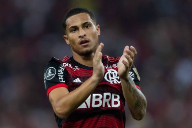 Flamengo 'dan JOAO GOMES, Copa Libertadores 2022' nin bir parçası olarak Brezilya 'nın Rio de Janeiro kentindeki Maracana Stadyumu' nda oynanan maçta attığı golü kutluyor..