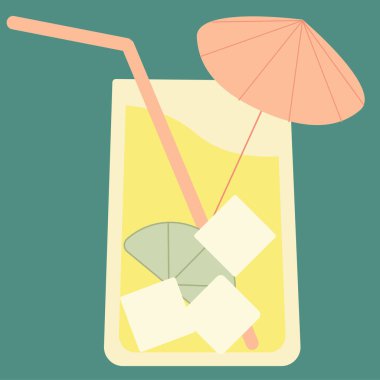 Şemsiyeli alkollü içecek. Tatil ve plaj partisi için yaz kokteyli. İzole vektör illüstrasyonu.