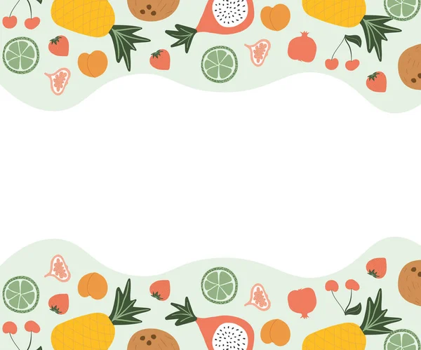 矢量设计与手工采摘的果实 不同颜色的老式异国情调水果背景 — 图库矢量图片