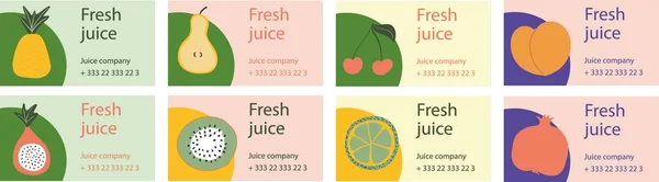 Conjunto Tarjetas Visita Con Frutas Plantillas Diseño Plano Ilustración Vectorial — Archivo Imágenes Vectoriales